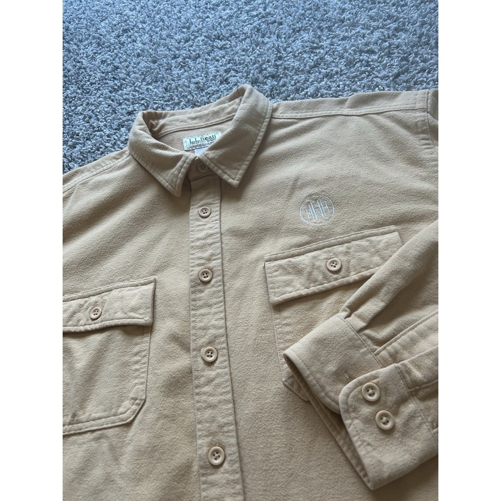 90s L.L. Bean Men's 2XLT Tan/Yellow Chamois Cloth Shirt Heavyweight Flannel